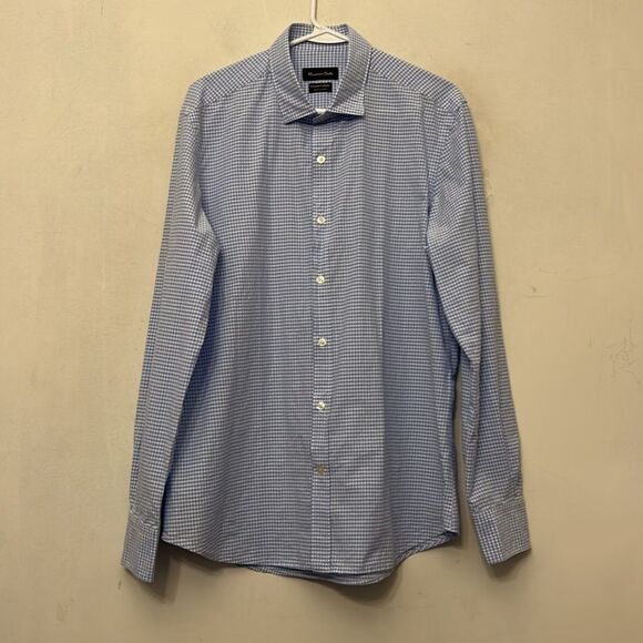 Massimo Dutti Blue white Checkered Men's Long sleeve Shirt Size L EUC - Picture 2 of 10